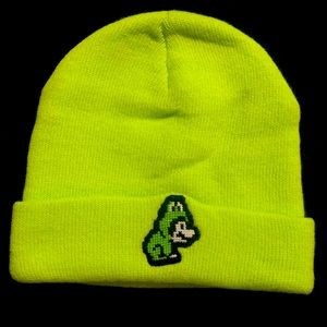 Mario in frog suit on Neon green beanie